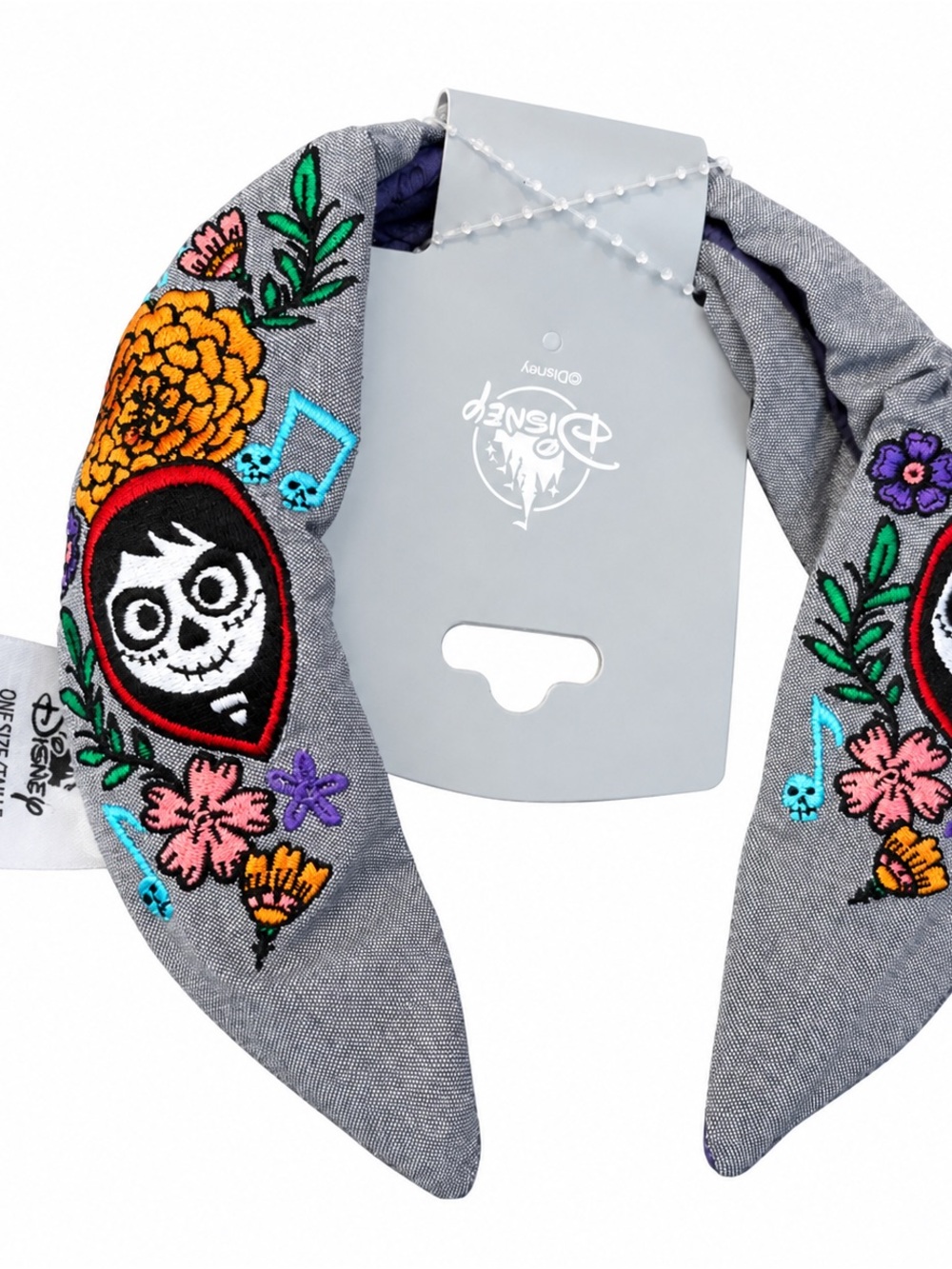 Disney Gray Embroidered Day of the Dead Floral Headband